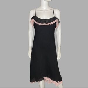 Bisou Bisuo Black & Pink Ruffled Vintage‎ Sleeveless Midi Dress